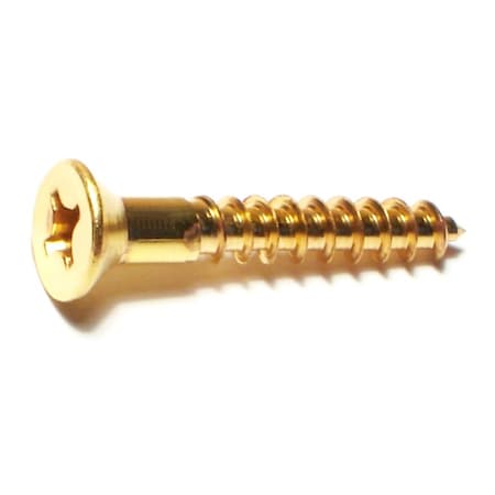 Midwest Fastener Wood Screw, #10, 1-1/4 in, Plain Brass Flat Head Phillips Drive, 40 PK 62822